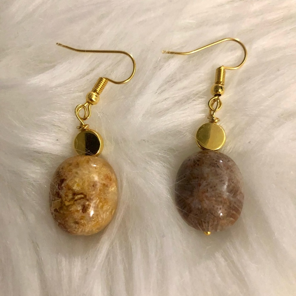 Unique natural coral jade earrings